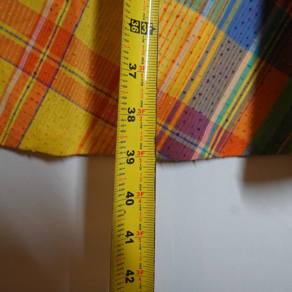 VTG 70s Handmade Plaid Maxi Skirt Yellow Orange Blue Clip Dot Textured Boho XS S - Picture 5 of 8